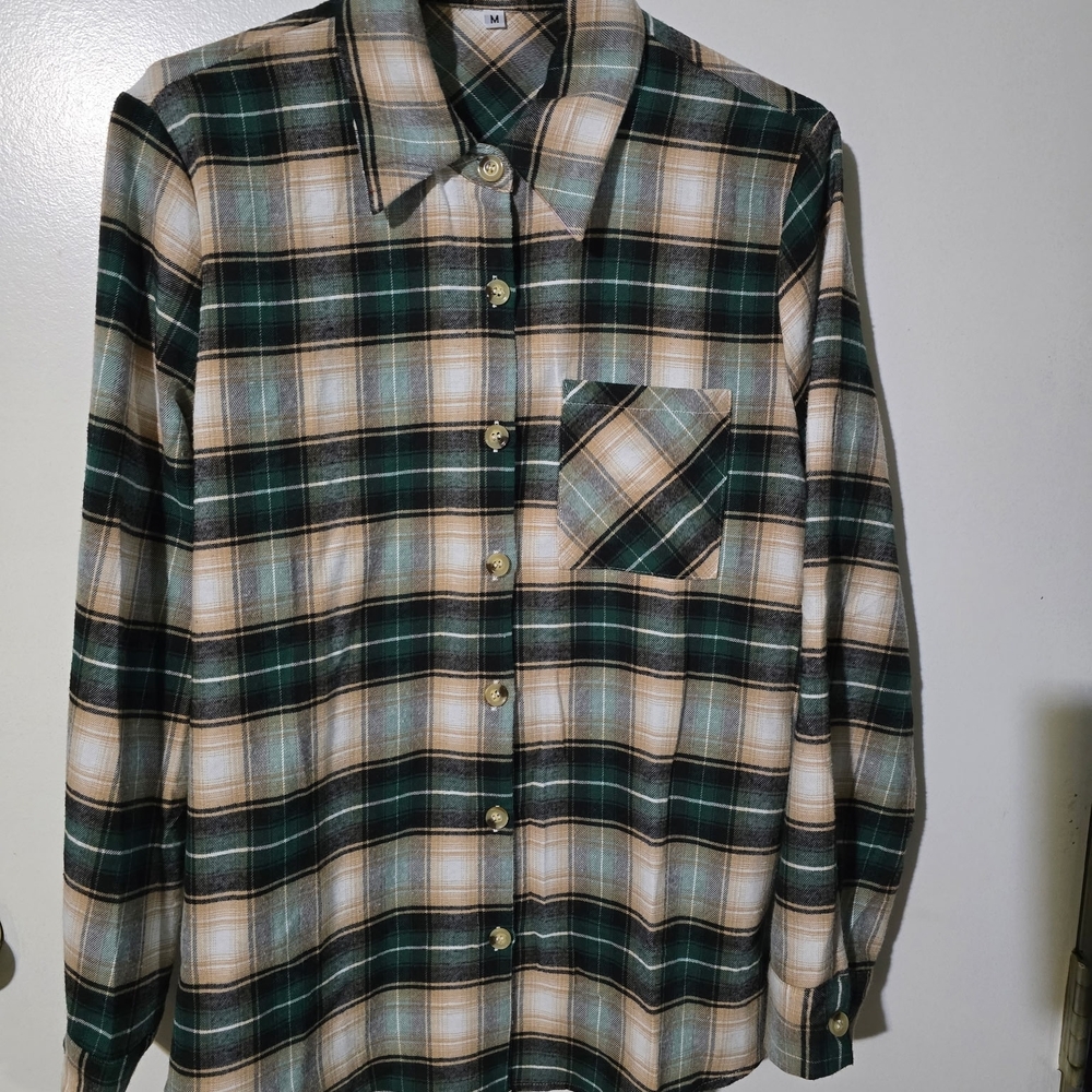 Womens Green Plaid Shirt☠︎︎ ⋆₊ ♱